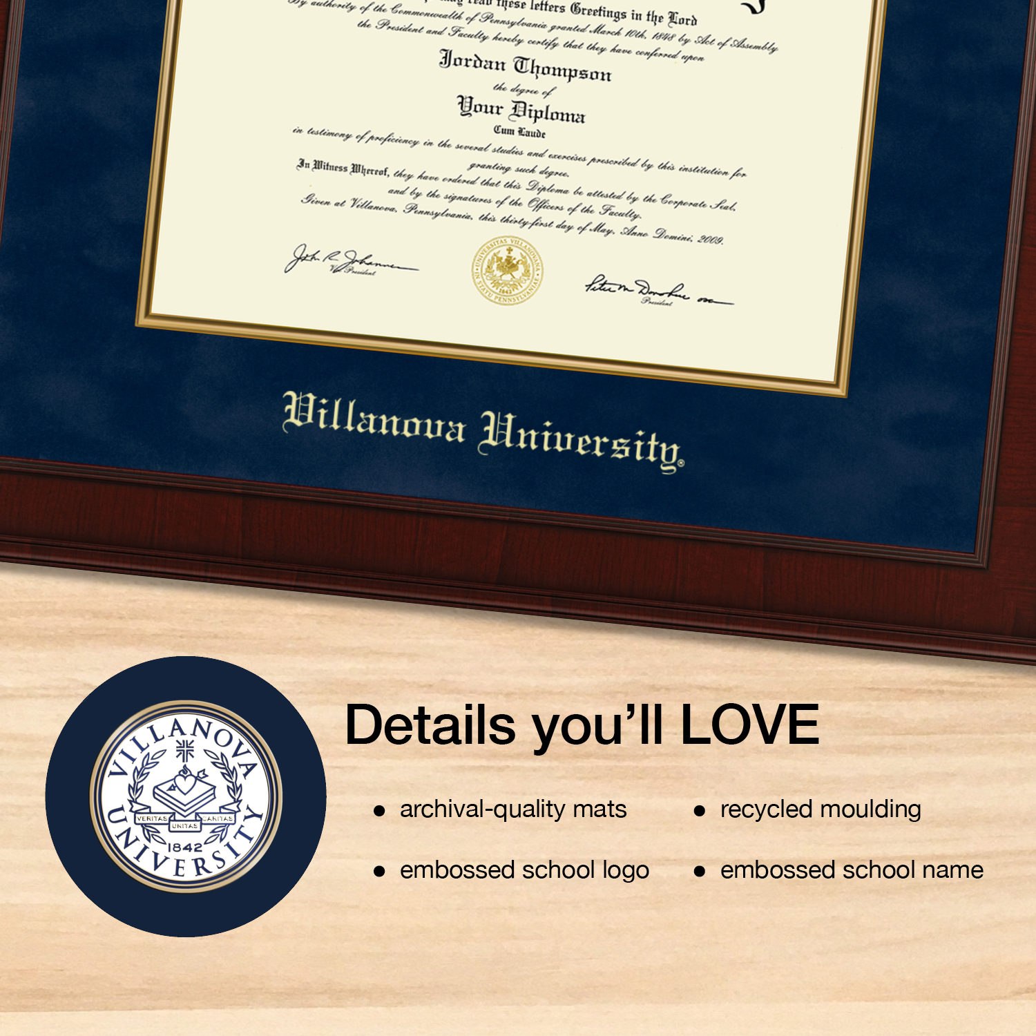 Presidential Masterpiece Diploma Frame in Jefferson Villanova