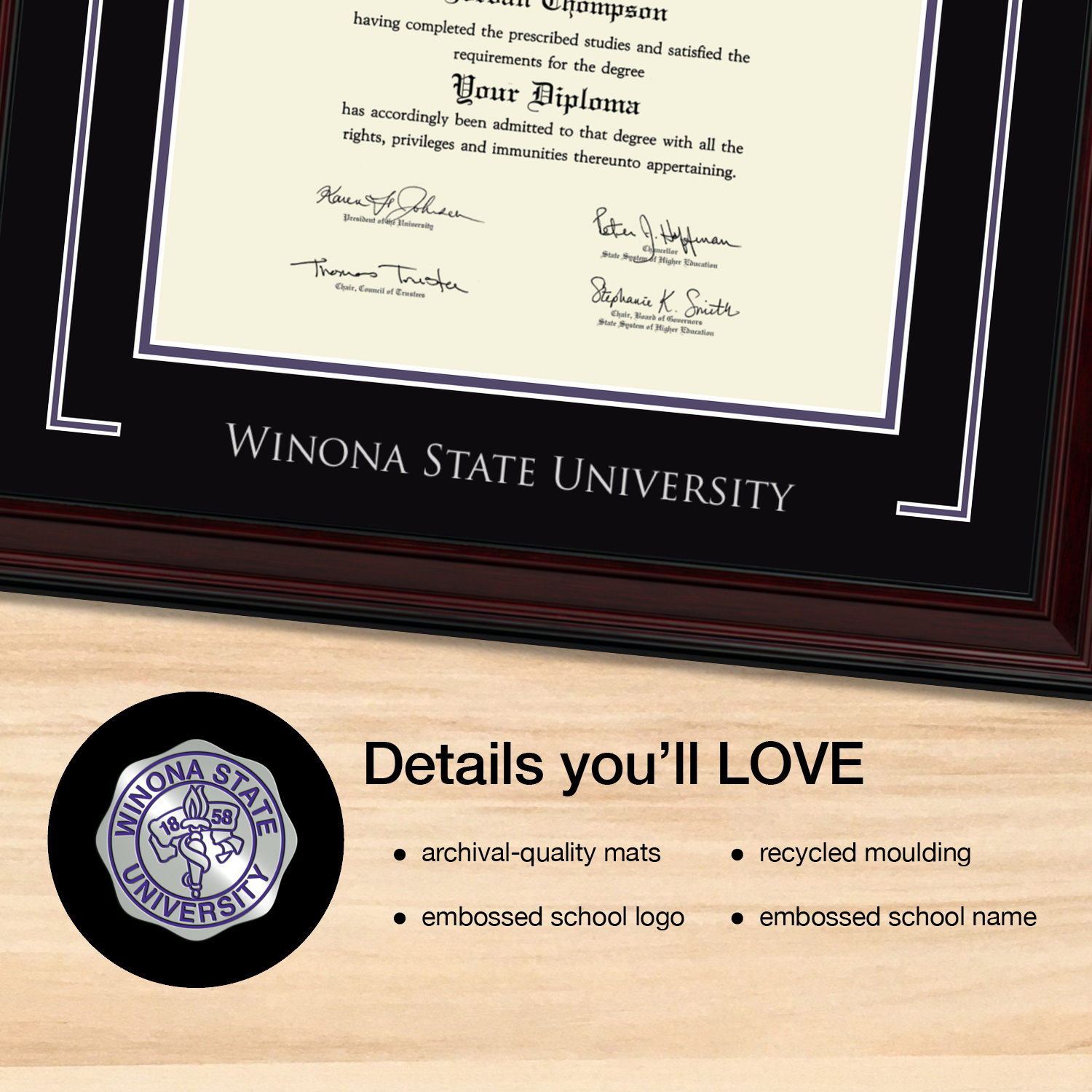 Showcase Edition Diploma Frame in Encore Winona State University