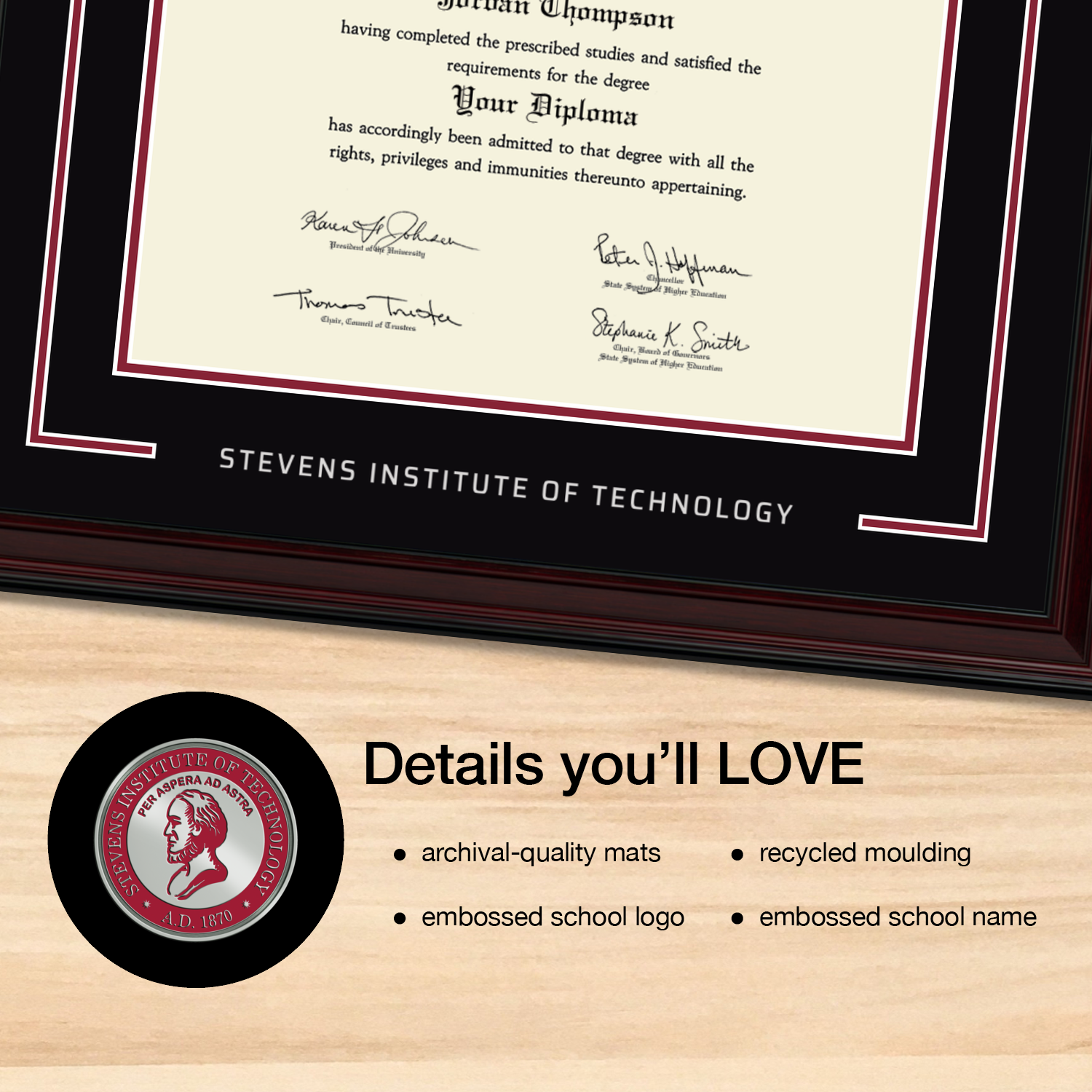Showcase Diploma Frame in Encore Stevens Institute of Technology