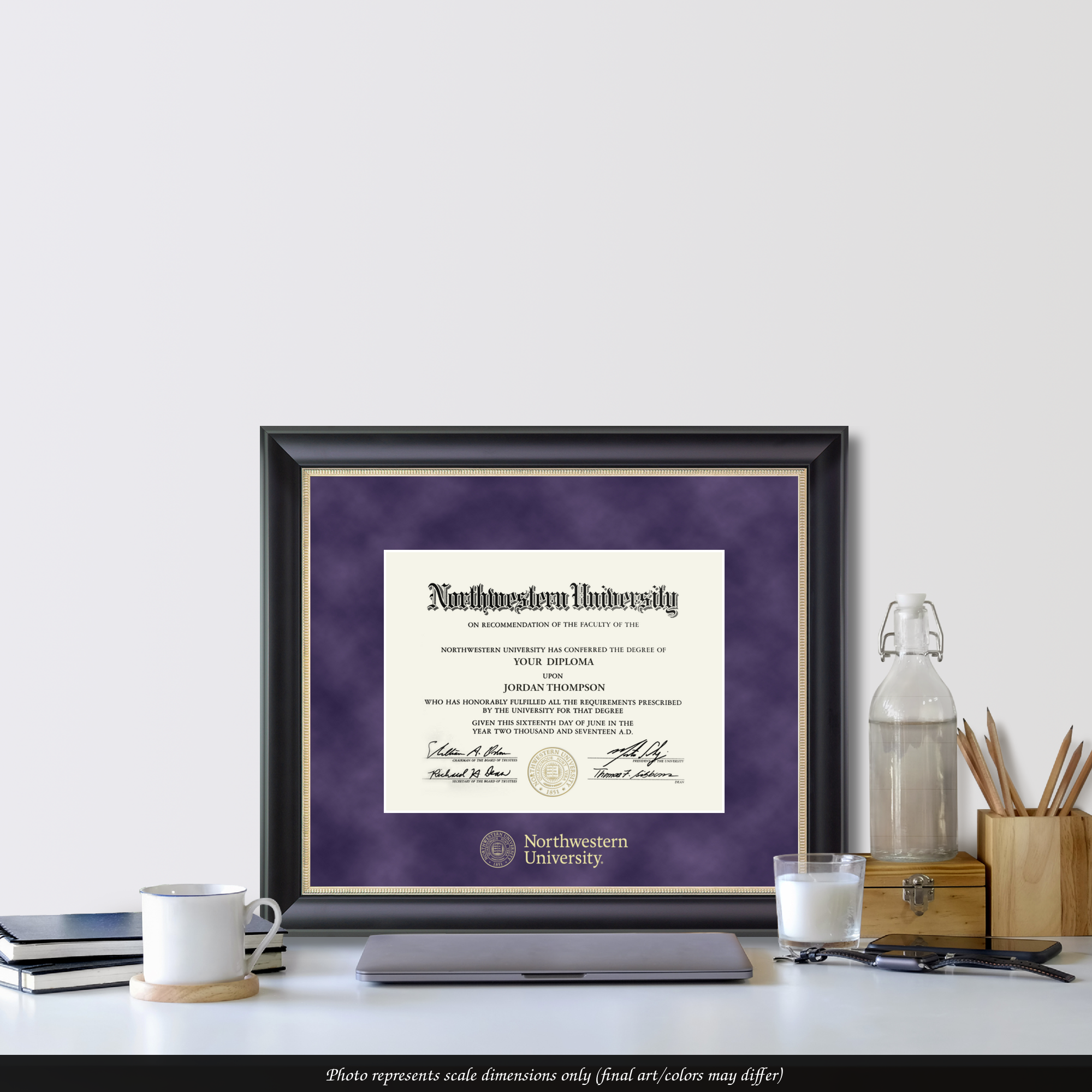 Cornice Per Diploma Northwestern University Con Rilievo Oro - 27,9x21,6 Cm - Prodotto Ufficiale USA
