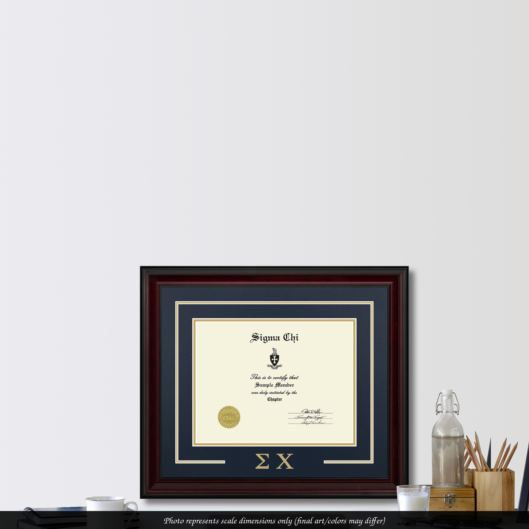 Greek Letters Certificate Frame in Encore Sigma Chi Fraternity
