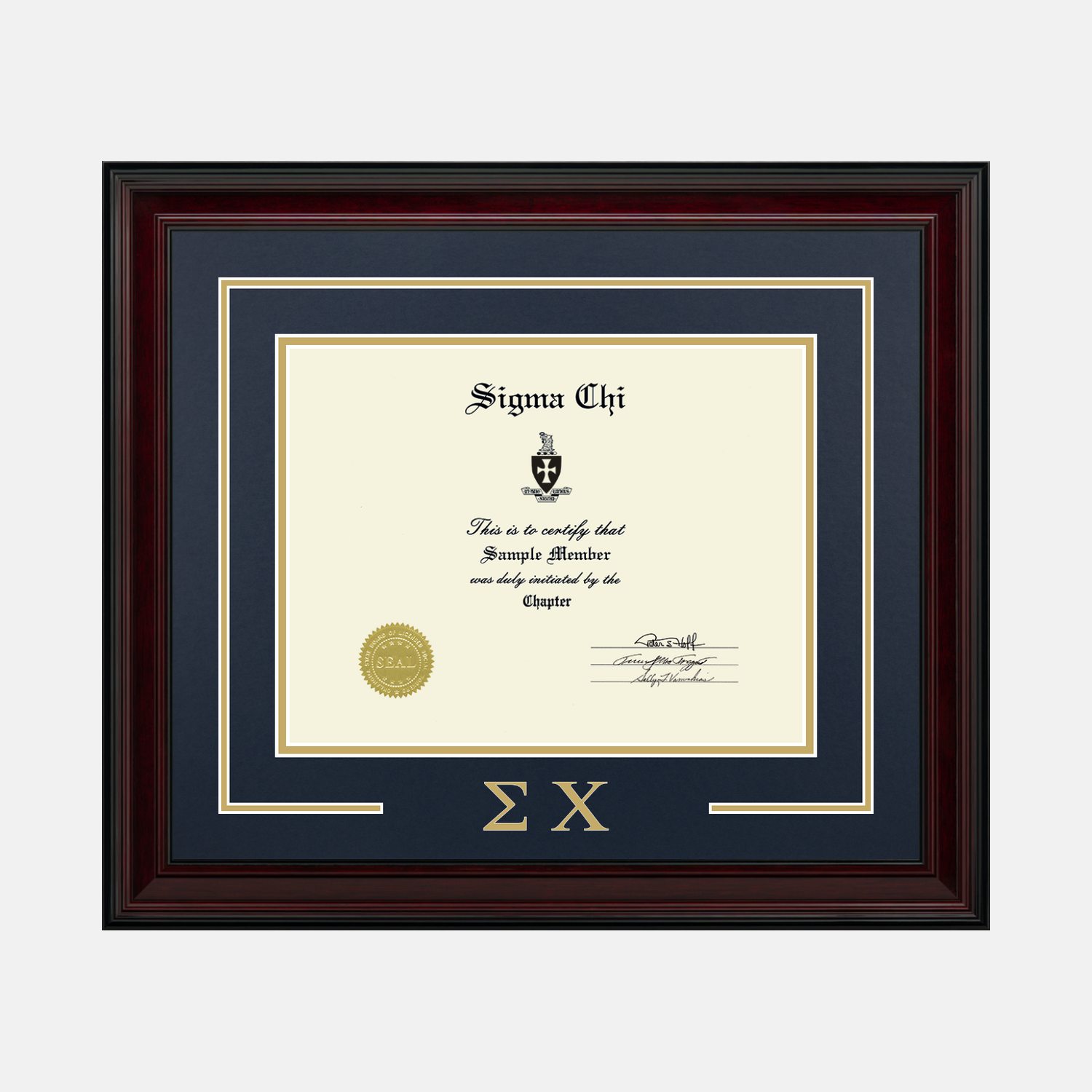 Greek Letters Certificate Frame in Encore Sigma Chi Fraternity
