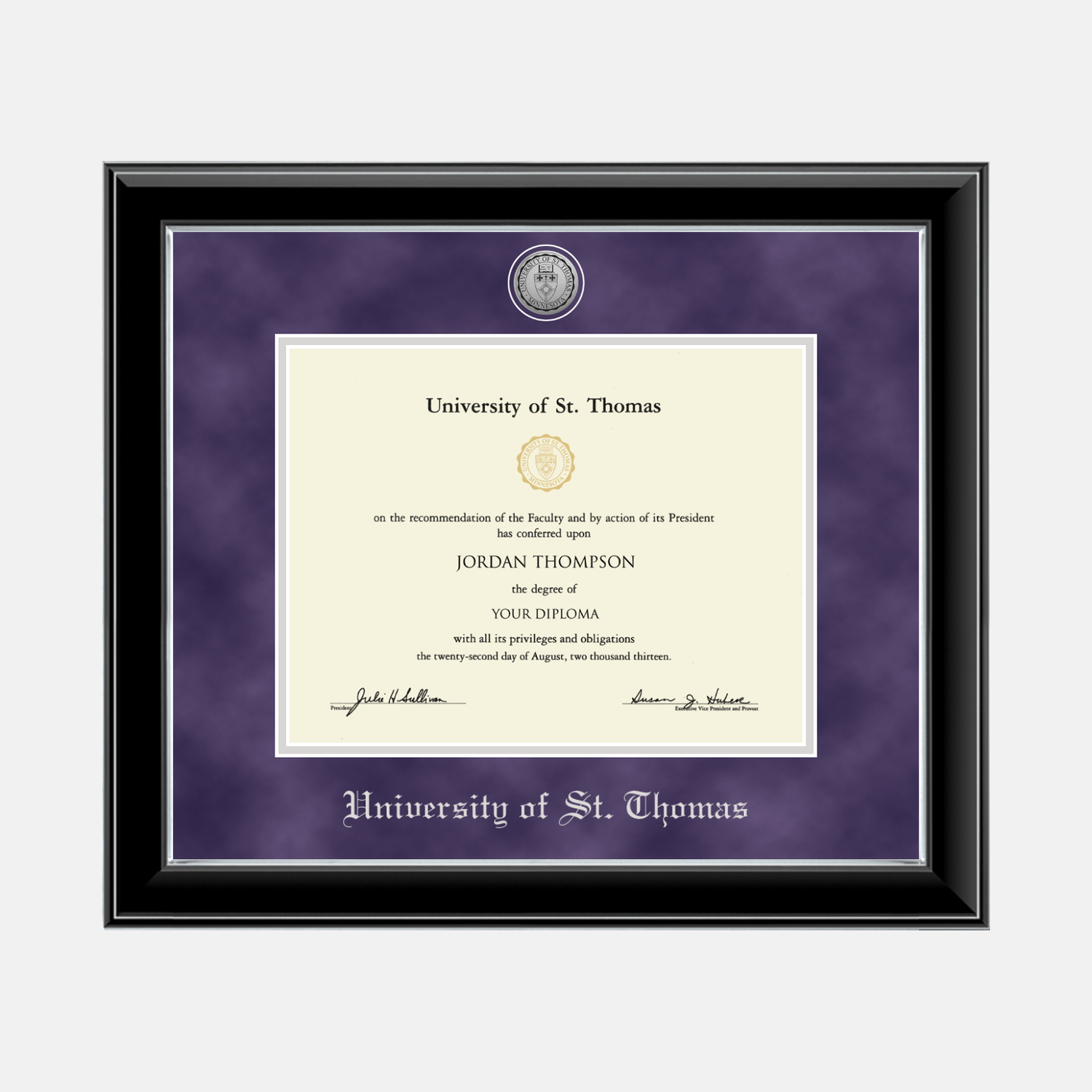 Silver Engraved Medallion Diploma Frame in Onyx Silver University