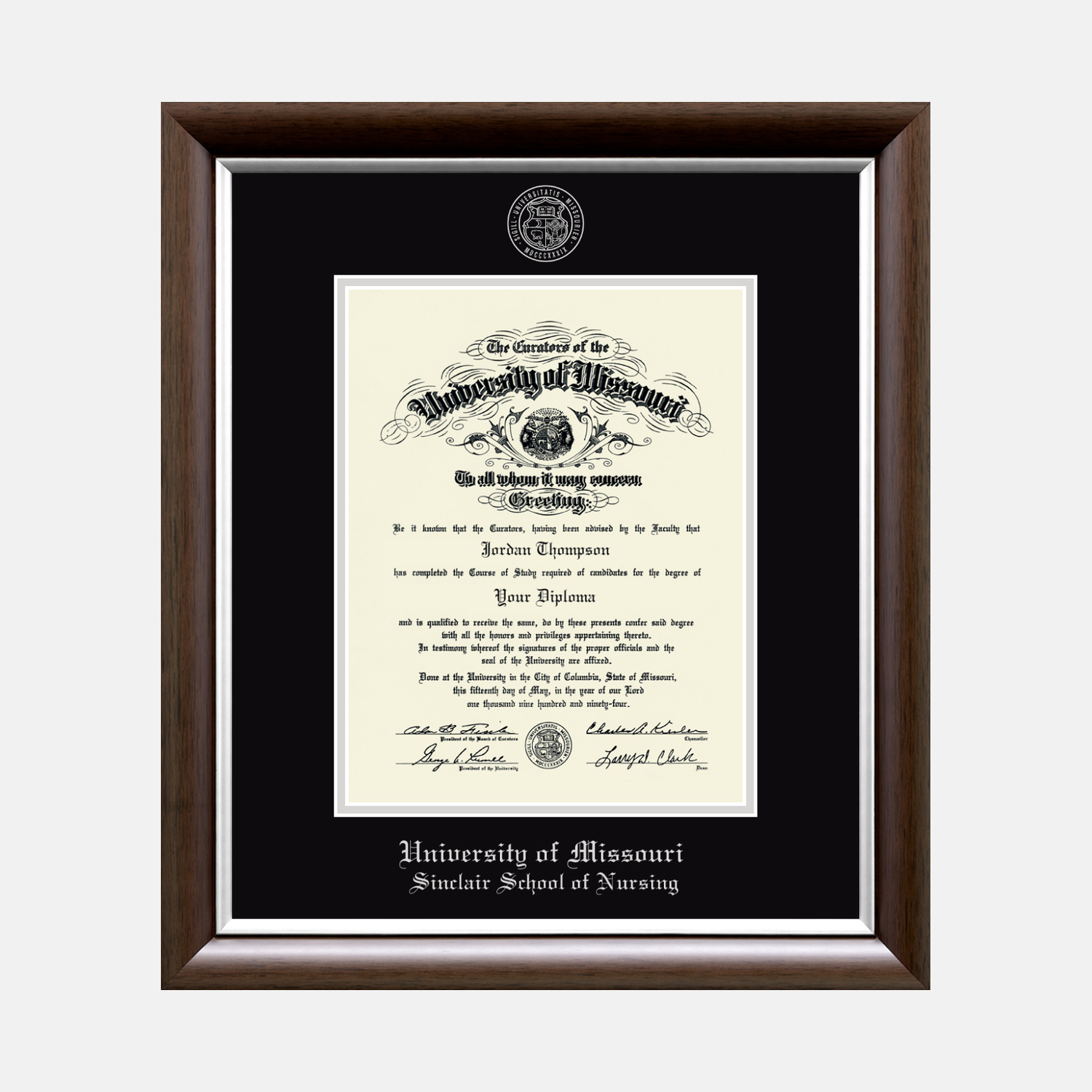 Silver Embossed Diploma Frame in Devonshire University of Missouri