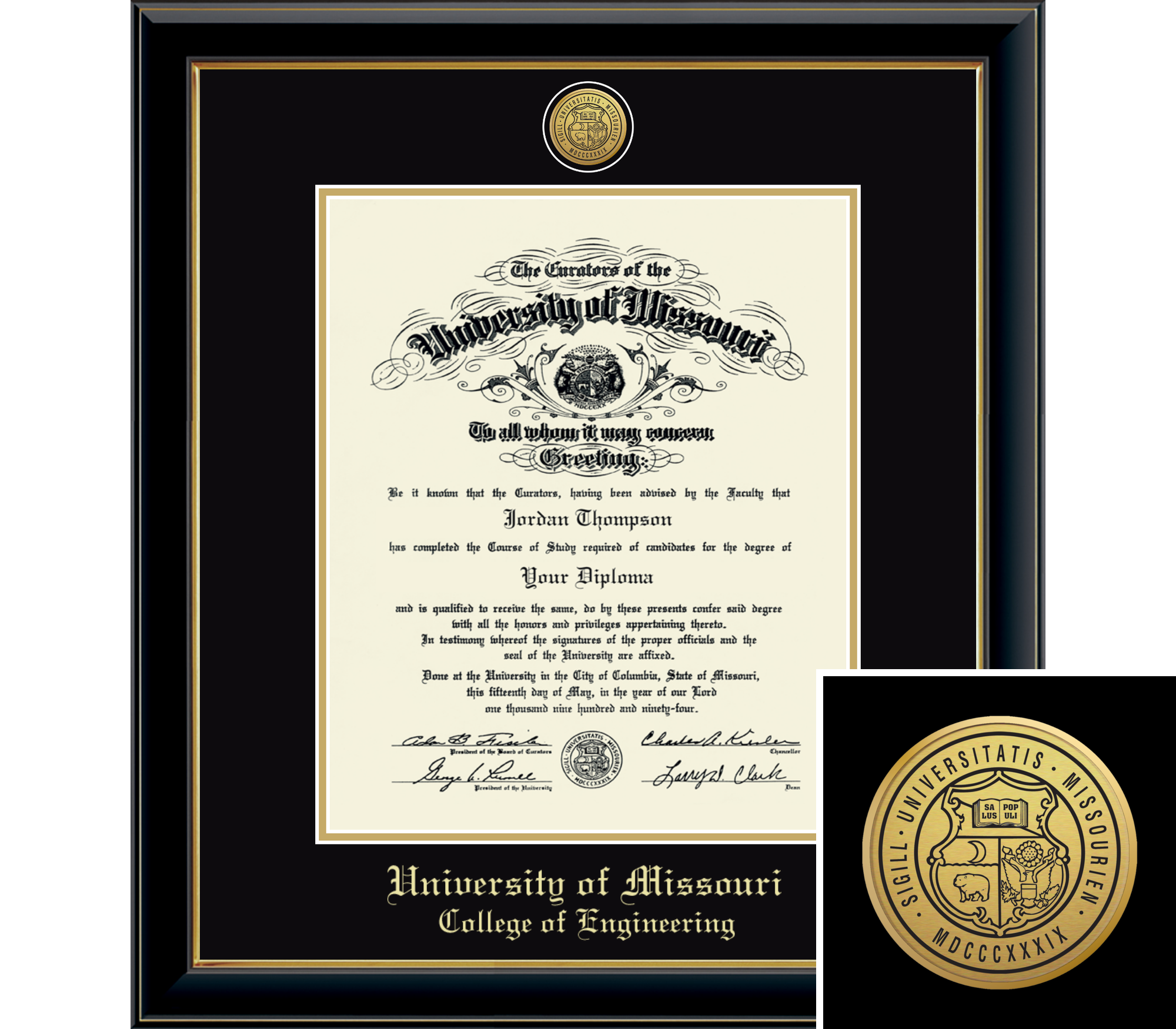 Pre-Spring 2021- Gold Engraved Medallion Diploma Frame in Onyx