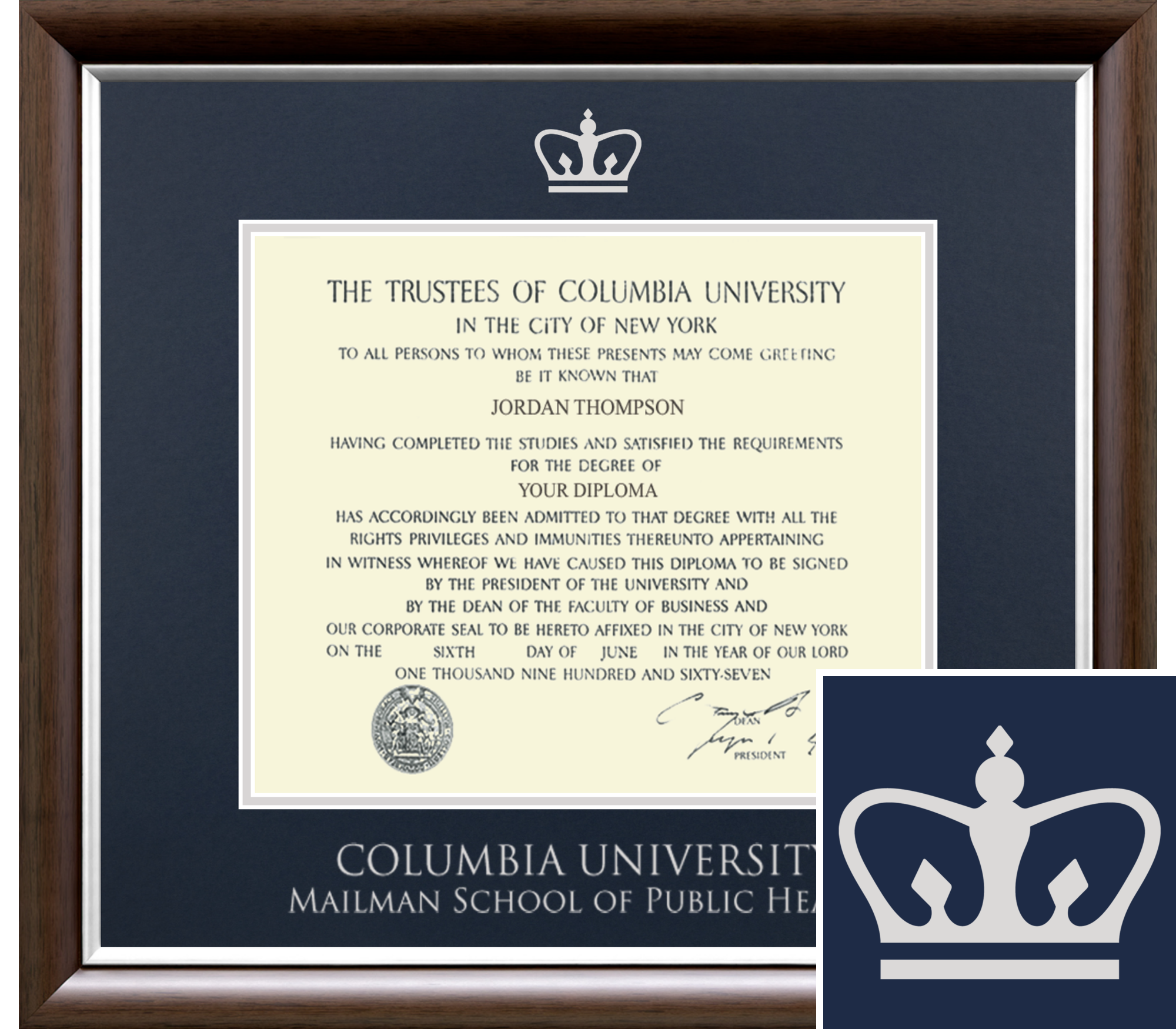 Silver Embossed Diploma Frame in Devonshire Columbia University