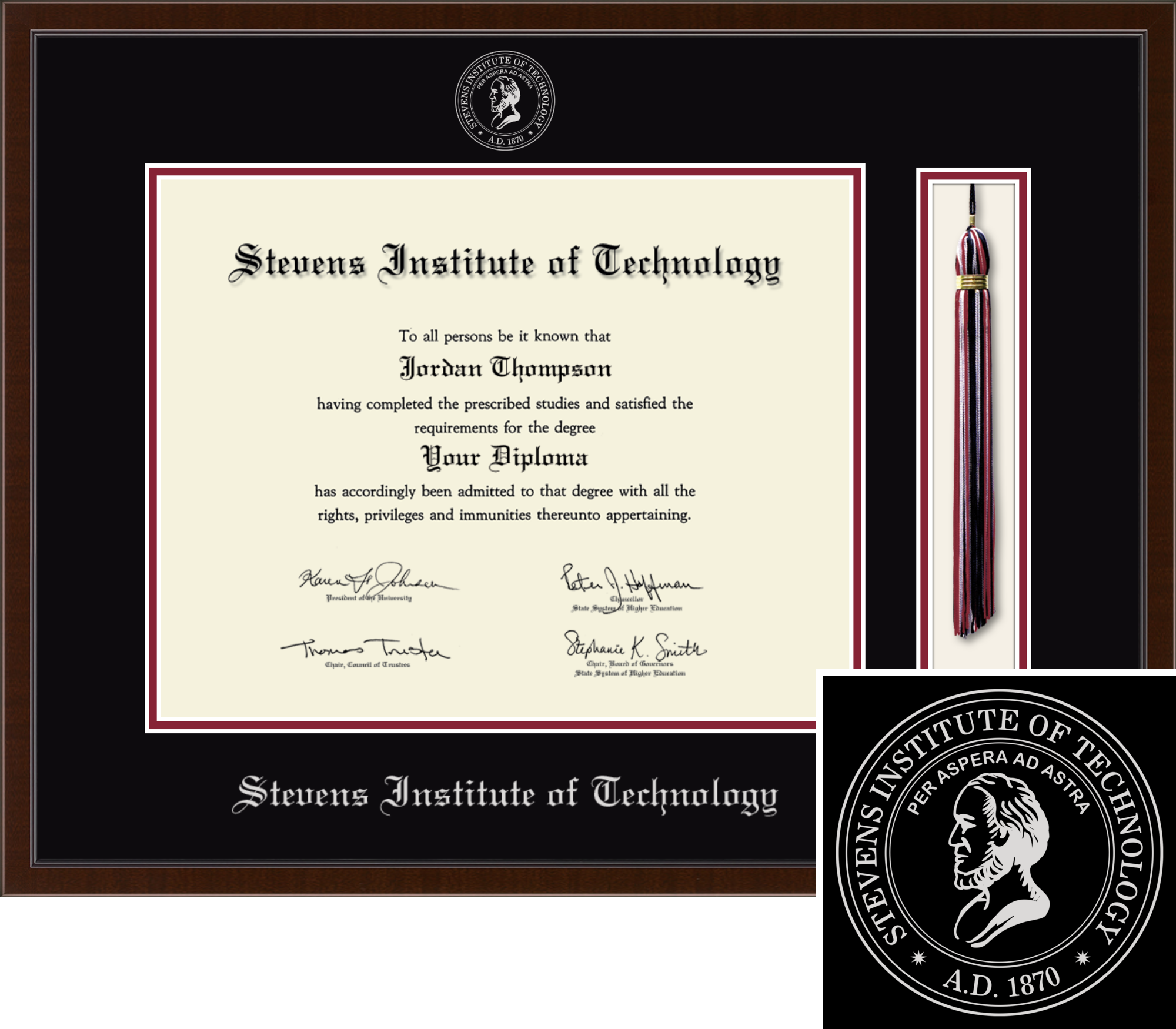 Tassel & Cord Diploma Frame in Delta Stevens Institute of
