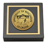 University of Wisconsin La Crosse paperweight - Gold Engraved Medallion Paperweight