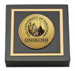 University of Wisconsin Oshkosh paperweight - Gold Engraved Medallion Paperweight