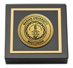 Marian University in Wisconsin paperweight - Gold Engraved Medallion Paperweight