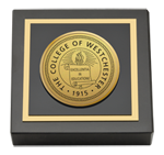 The College of Westchester paperweight - Gold Engraved Medallion Paperweight