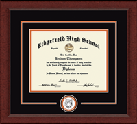 Ridgefield High School in Connecticut diploma frame - Lasting Memories Circle Logo Diploma Frame in Sierra