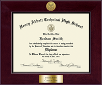 Henry Abbott Tecnhical High School diploma frame - Century Gold Engraved Diploma Frame in Cordova
