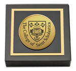 The College of St. Scholastica paperweight - Gold Engraved Medallion Paperweight