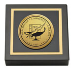 Manchester Community College paperweight - Gold Engraved Medallion Paperweight