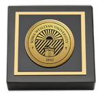 Iowa Wesleyan University paperweight - Gold Engraved Medallion Paperweight