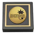 The International School of Hospitality paperweight - Gold Engraved Medallion Paperweight