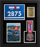 Triathlon Medals medal frame - Triathlon Medal, Bib, Photo & Gold Engraved Plate Display Frame in Stealth