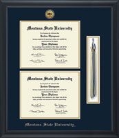 Montana State University Bozeman diploma frame - Gold Engraved Tassel Double Diploma Frame in Obsidian