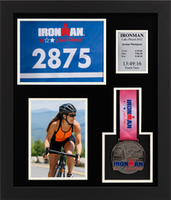 Triathlon Medals medal frame - Triathlon Medal, Bib, Photo & Silver Engraved Plate Display Frame in Stealth