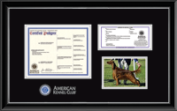 American Kennel Club photo frame - Double Matted Masterpiece Registration, & 5' x 7' Photo Frame in Onyx Silver