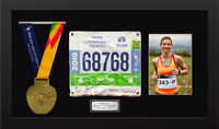 Marathon Medals frame - Marathon Medal, Bib, Photo & Silver Engraved Plate Display Frame in Stealth