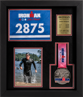 Triathlon Medals medal frame - Triathlon Medal, Bib, Photo & Gold Engraved Plate Display Frame in Stealth