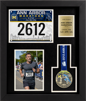 Marathon Medals medal frame - Marathon Medal, Bib, Photo & Gold Engraved Plate Display Frame in Stealth
