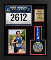 Marathon Medals medal frame - Marathon Medal, Bib, Photo & Gold Engraved Plate Display Frame in Stealth