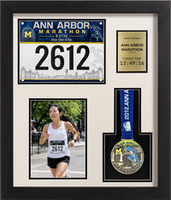 Marathon Medals medal frame - Marathon Medal, Bib, Photo & Gold Engraved Plate Display Frame in Stealth