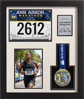 Marathon Medals medal frame - Marathon Medal, Bib, Photo & Silver Engraved Plate Display Frame in Stealth