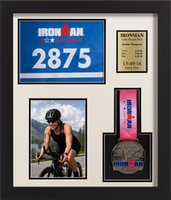 Triathlon Medals medal frame - Triathlon Medal, Bib, Photo & Gold Engraved Plate Display Frame in Stealth