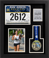 Marathon Medals medal frame - Marathon Medal, Bib, Photo & Silver Engraved Plate Display Frame in Stealth
