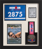 Triathlon Medals medal frame - Triathlon Medal, Bib, Photo & Silver Engraved Plate Display Frame in Stealth