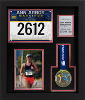 Marathon Medals medal frame - Marathon Medal, Bib, Photo & Silver Engraved Plate Display Frame in Stealth